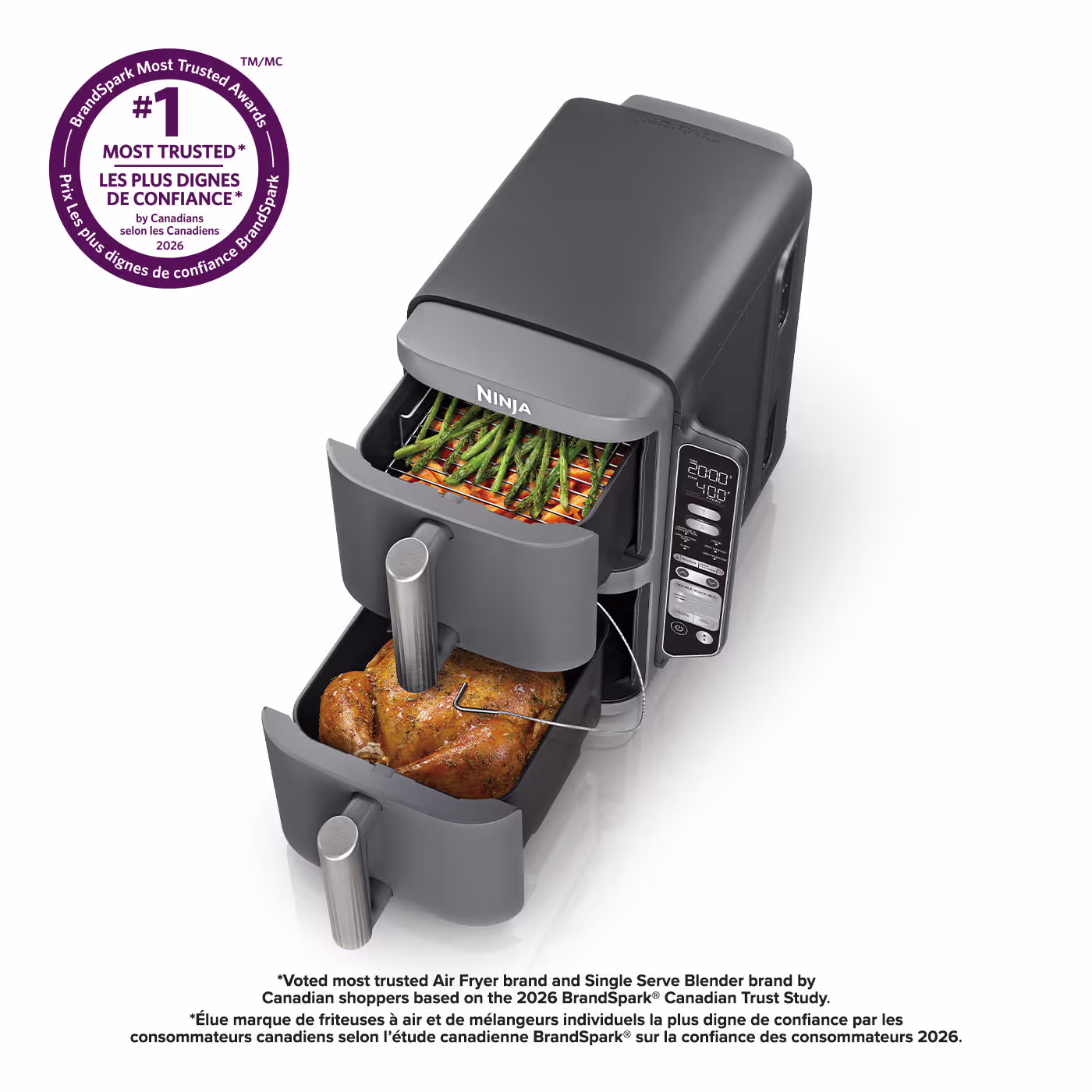 Ninja DoubleStack 2 Basket 10 QT Air Fryer With Smart Thermometer